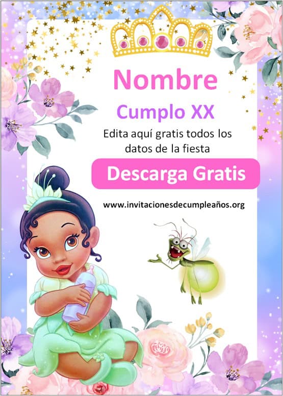 Invitación de Princesa Tiana bebe para editar Gratis online