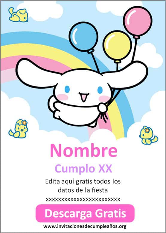 cumpleaños de cinnamoroll invitaciones