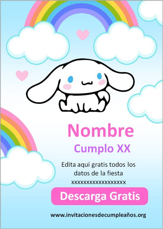 invitación de cumpleaños de cinnamoroll