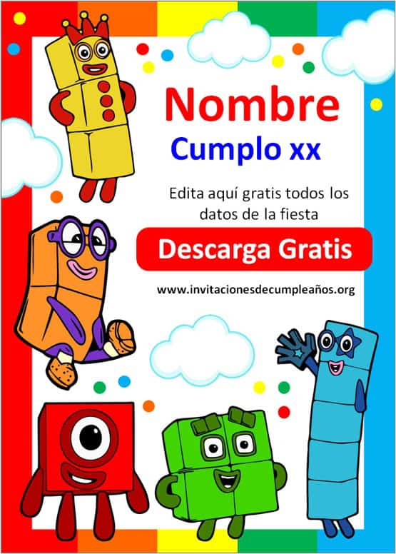 Invitaciones Numberblocks digital