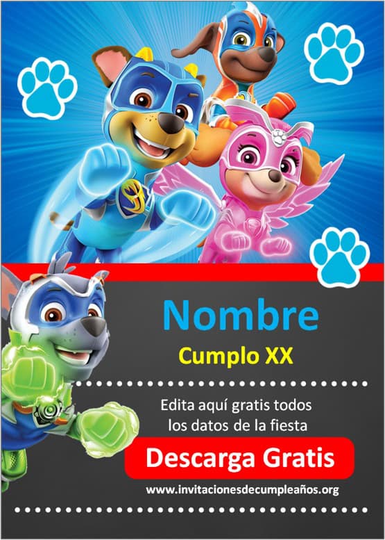 invitación de cumpleaños digital paw patrol