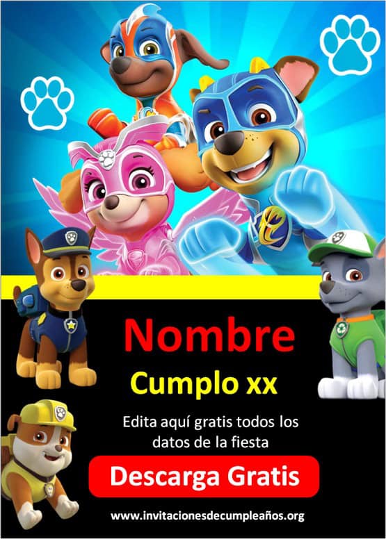 invitación paw patrol para editar