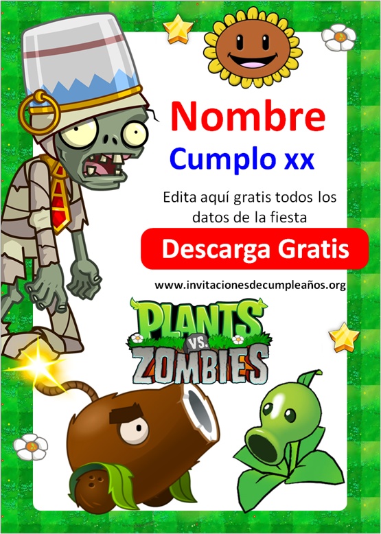 Invitaciones de Cumpleaños Plantas vs Zombies