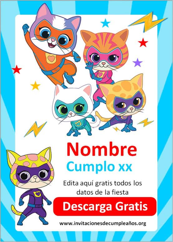 Invitaciones de Super Gatitos