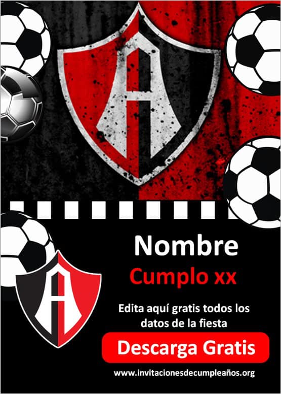 invitaciones de futbol Atlas FC editables