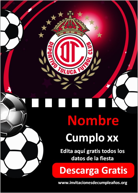 invitaciones Club Toluca para cumpleaños