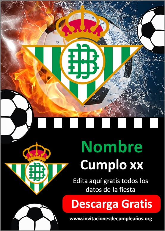 invitaciones de fútbol del Real Betis para editar gratis