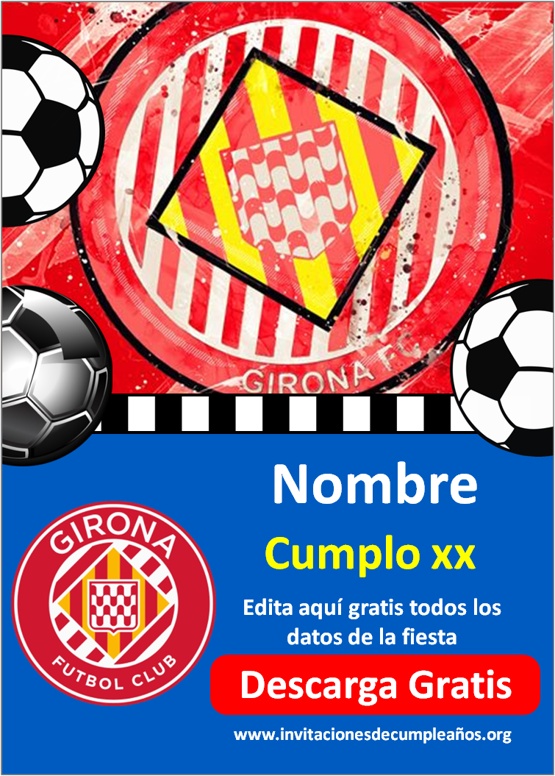invitaciones de fútbol Girona FC para editar gratis