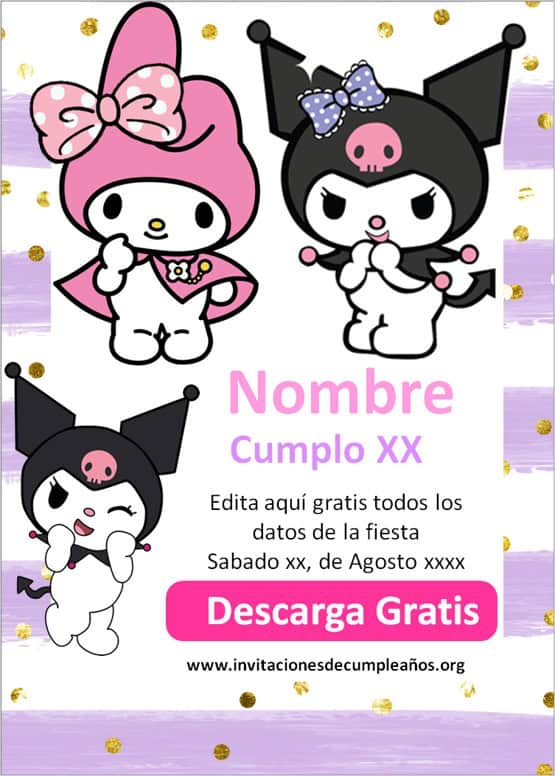 Invitaciones de My Melody y Kuromi