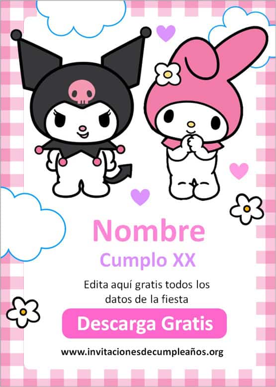 Invitaciones de Kuromi y My Melody para cumpleaños