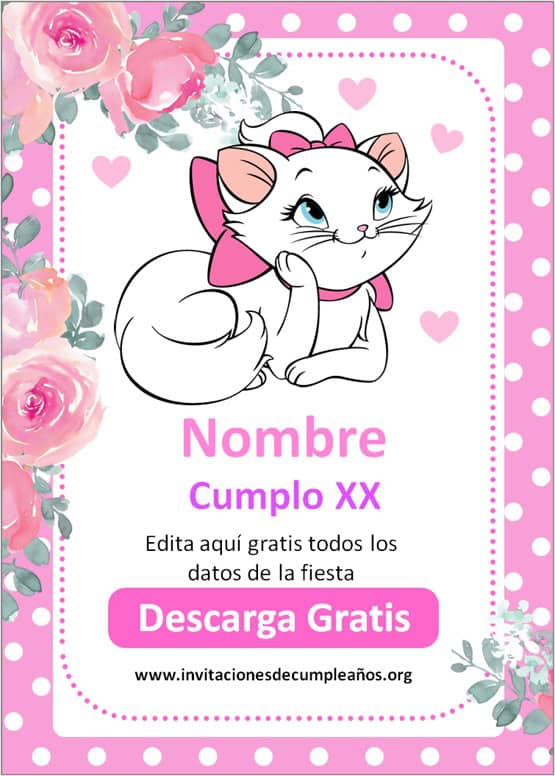 invitaciones de gatita marie para editar gratis