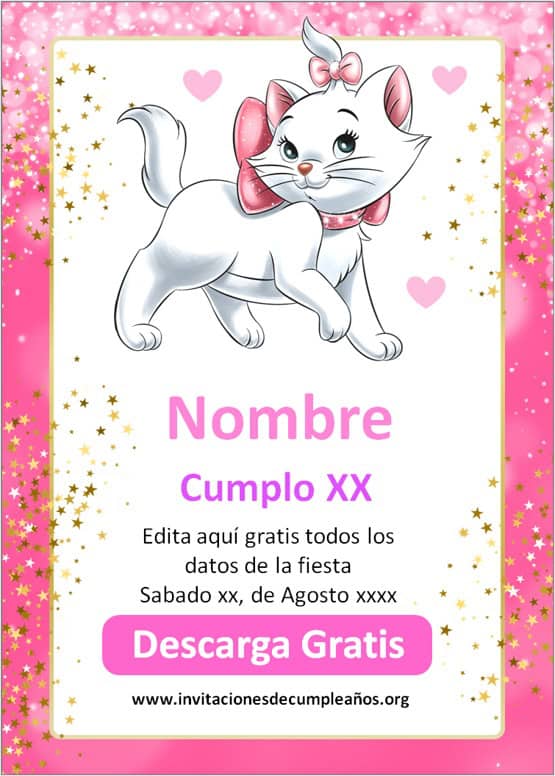 invitaciones de la gatita marie para imprimir