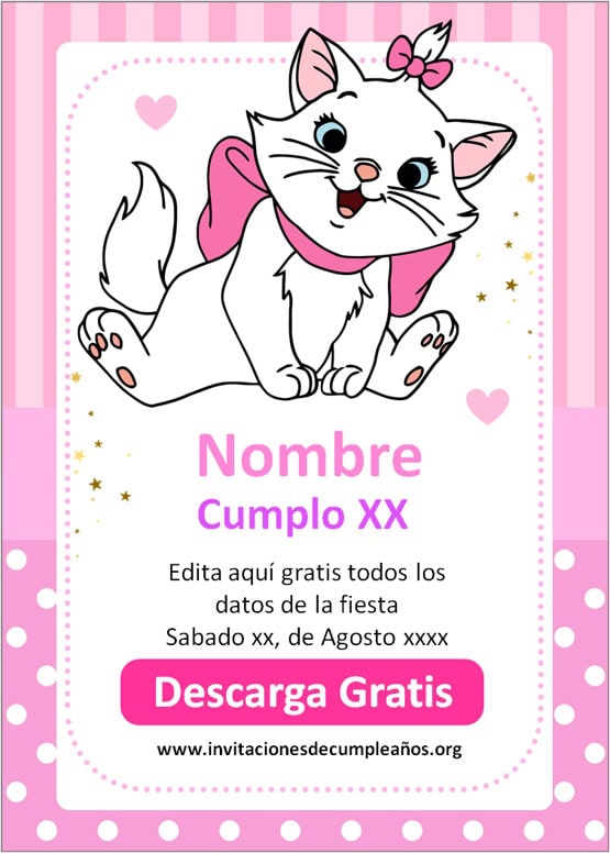 invitaciones de la gatita marie gratis