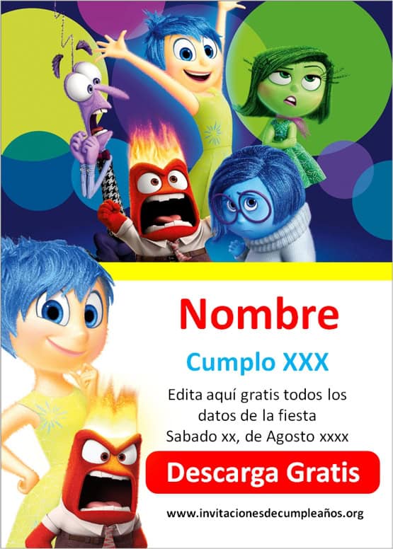 invitaciones de intensamente para cumpleaños