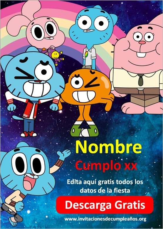 Invitaciones de el increíble mundo de Gumball