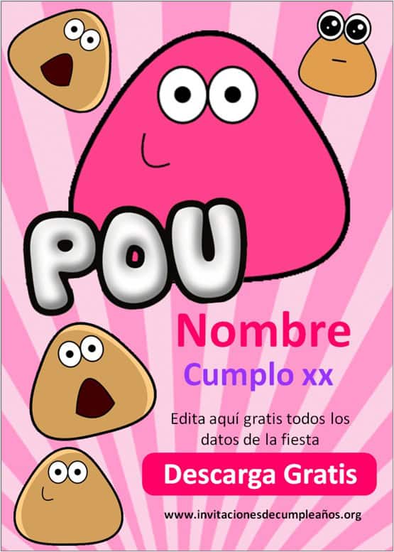 Invitaciones de cumpleaños de Pou para niñas