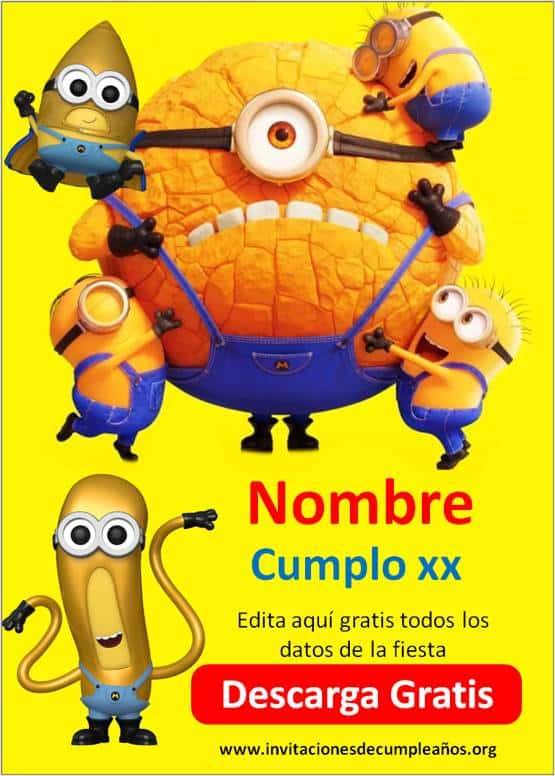 invitaciones de cumpleaños de los minions para editar