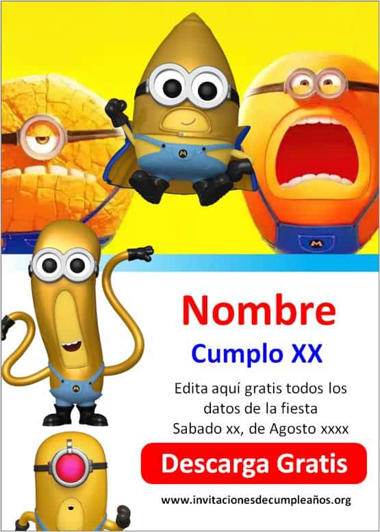 invitaciones de minions para imprimir