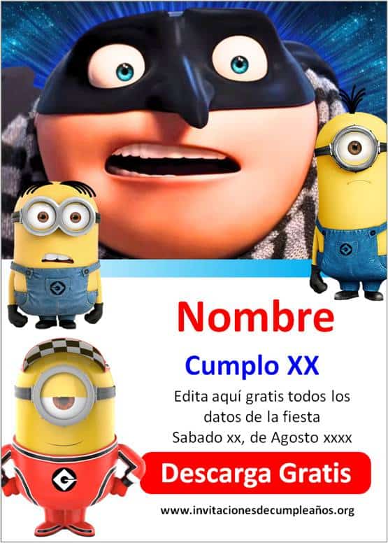 Invitaciones virtuales de los minions para editar gratis