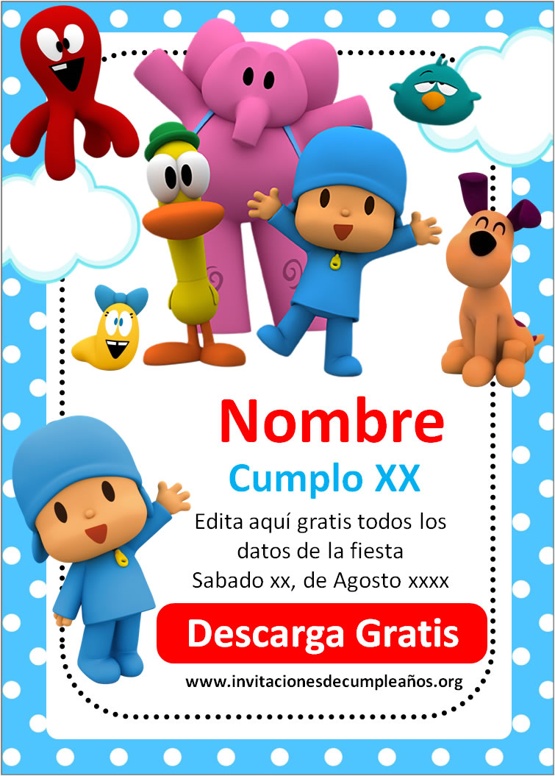 invitaciones digitales de Pocoyo para editar