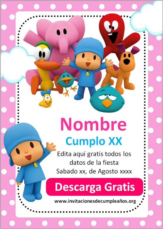 plantillas invitaciones de Pocoyo para editar gratis