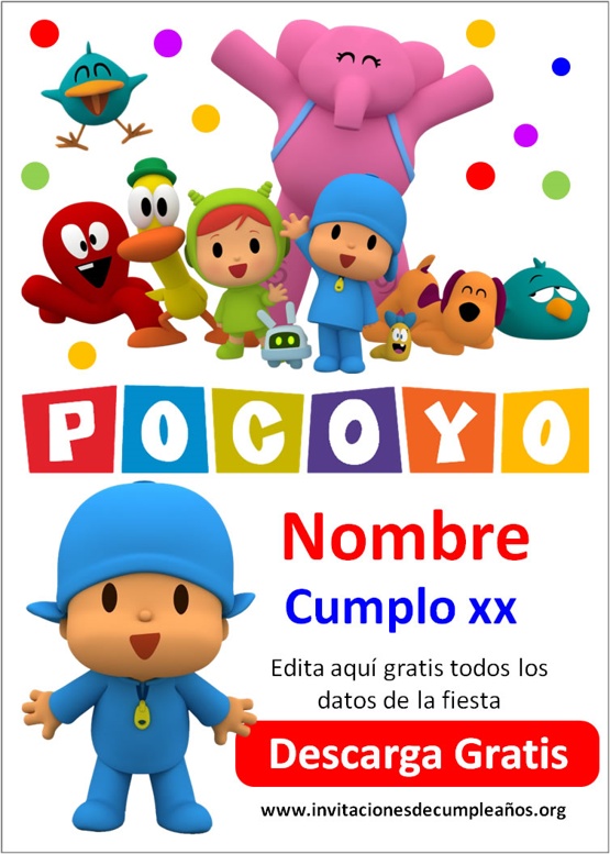 plantillas invitaciones de Pocoyo para editar