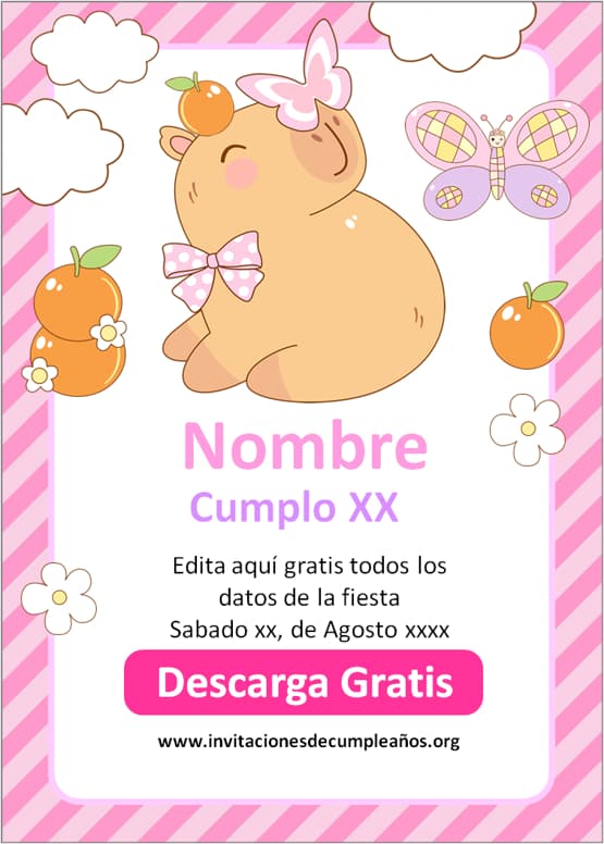 invitaciones de cumpleaños de Capibara para editar